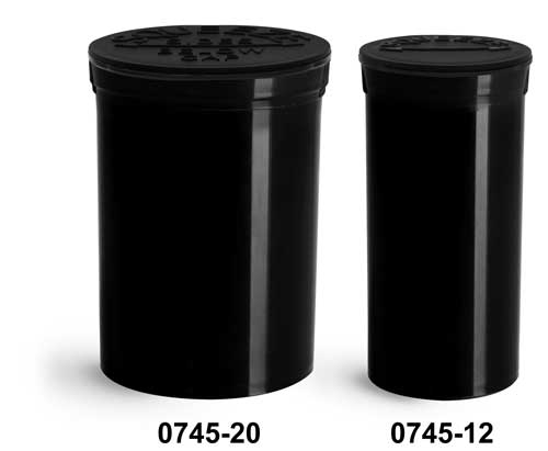 Plastic Vials, Black Polypropylene Pop Top Child Resistant Vials