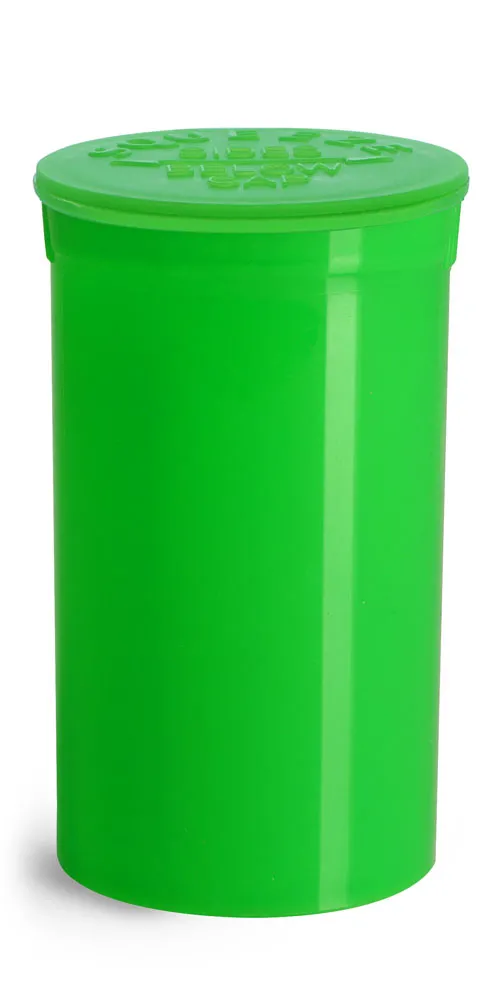 19 Dram Hinge Top Containers, Green Polypropylene Plastic Pop Top Vials