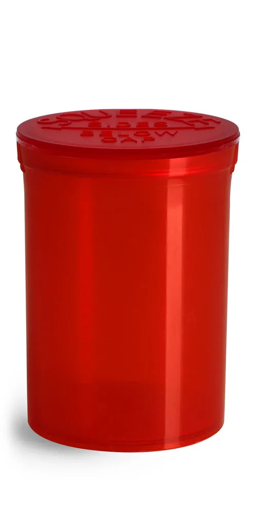 30 Dram Hinge Top Containers, Red Polypropylene Plastic Pop Top Vials