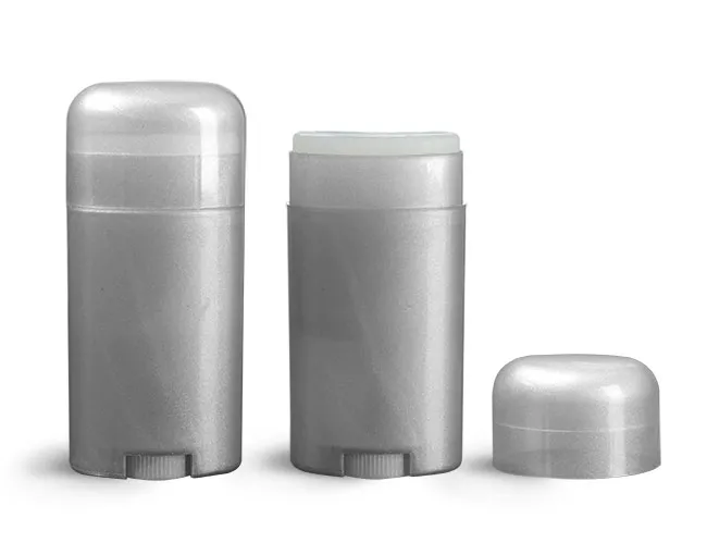 Deodorant Containers, Silver Polypropylene Deodorant Tubes w/ Silver Dome Caps