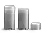 Deodorant Containers, Silver Polypropylene Deodorant Tubes w/ Silver Dome Caps