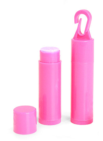 Pink Polypropylene Lip Balm Tubes w/ Hook Caps