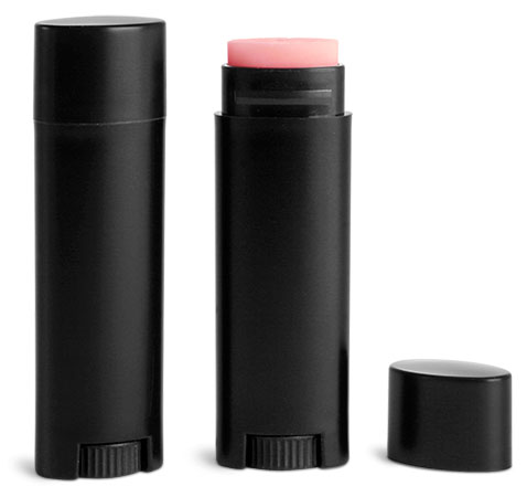 Lip Balm Tubes, Black Oval Lip Balm Tubes w/ Black Caps