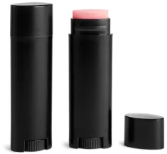 Black Polypropylene Oval Lip Balm Tubes w/ Caps