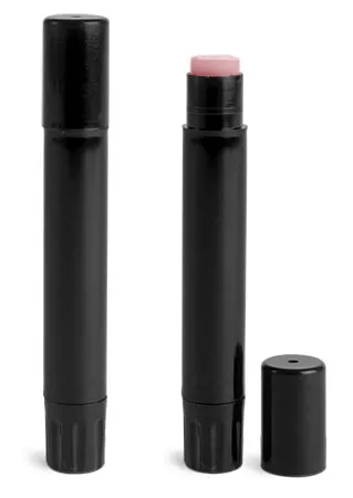 Black Polypropylene Slim Line Lip Balm Tubes w/ Caps