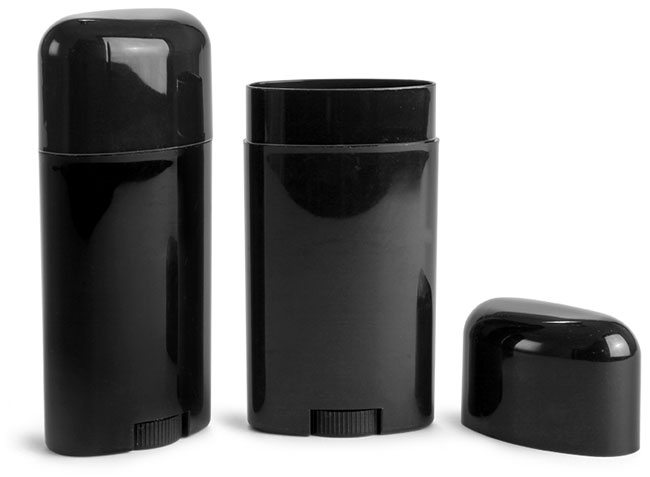 Deodorant Containers, 2.65 oz Black Polypropylene Deodorant Tubes w/ Black Caps