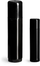 Black Polypropylene Lip Balm Tubes w/ Caps 