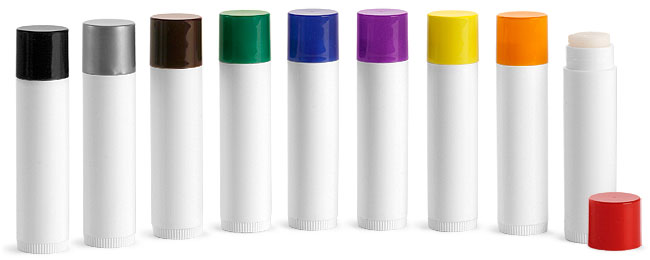 White Lip Balm Tubes w/ Colored Caps