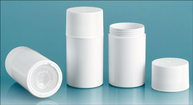 Deodorant Containers, White Styrene Push Up Deodorant Tubes w/ White Ribbed Screw Caps
