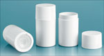 White Styrene Push Up Deodorant Containers w/ White Ribbed Screw Caps
