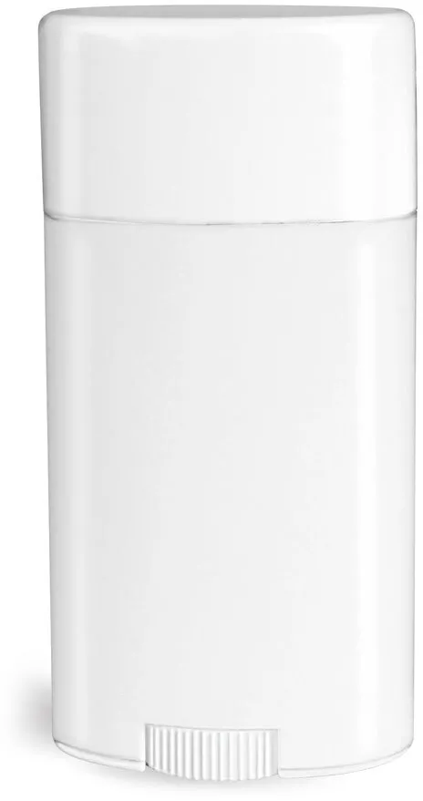 Deodorant Containers, White Polypropylene Deodorant Tubes w/ Flat White Caps