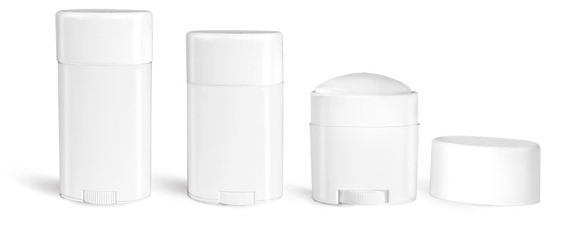 Deodorant Containers, White Polypropylene Deodorant Tubes w/ Flat White Caps