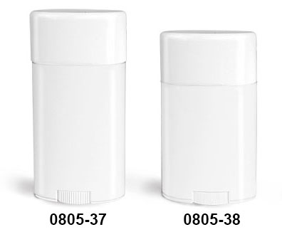 Deodorant Containers, White Polypropylene Deodorant Tubes w/ Flat White Caps