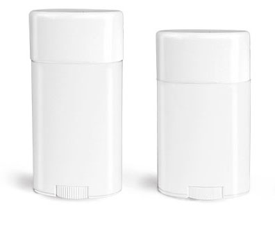 Deodorant Containers, White Polypropylene Deodorant Tubes w/ Flat White Caps
