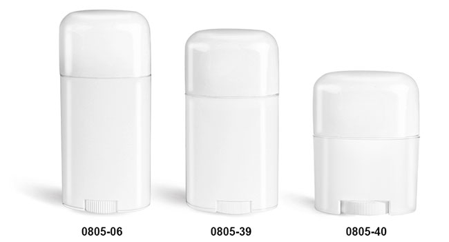 Deodorant Containers, White Oval Polypropylene Deodorant Tubes w/ White Caps