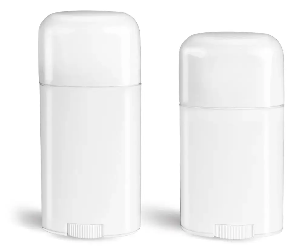 Deodorant Containers, White Oval Polypropylene Deodorant Tubes w/ White Caps