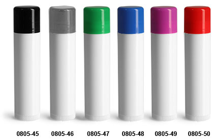 Lip Balm Tubes, White Lip Balm Tubes w/ Colored Caps