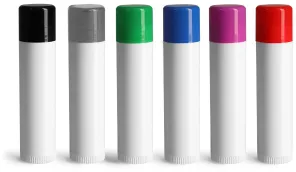 White Polypropylene Lip Balm Tubes w/ Colored Caps