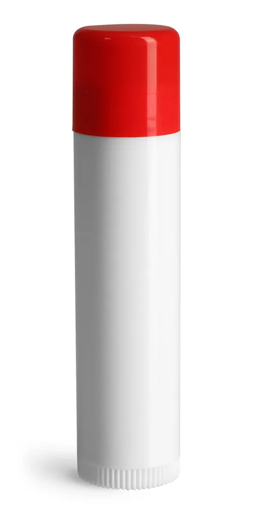 .15 oz White Lip Balm Tubes w/ Red Caps
