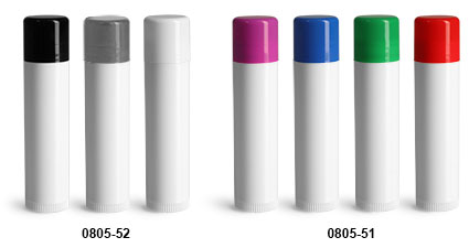Lip Balm Tubes, White Lip Balm Tubes w/ Assorted Color Caps