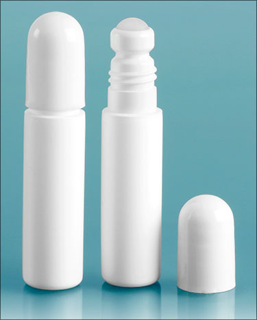 Plastic Lip Balm Tubes, White Mini Roll on Lip Balm Containers w/ Ball and Cap
