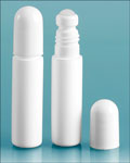 White Plastic Mini Roll on Lip Balm Containers w/ Ball and Cap