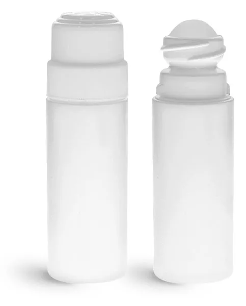 White Roll-On Cylinder Bottles w/ Natural Ball & White Child Resistant Caps