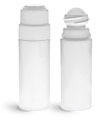 HDPE Plastic Bottles, White Roll-On Cylinder Bottles w/ Natural Ball & White Child Resistant Caps