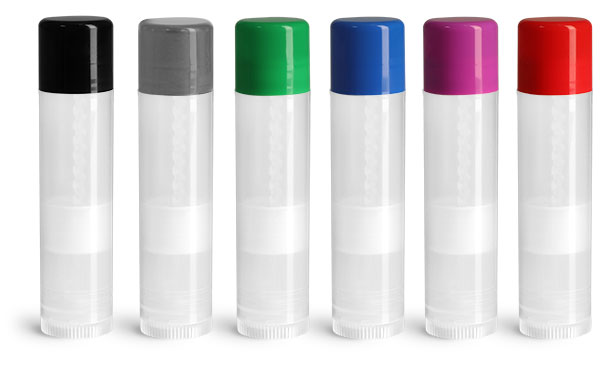 .15 oz Black Cap Lip Balm Tubes, Natural Lip Balm Tubes w/ Colored Caps