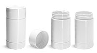 Plastic Tubes, White Styrene Twist Up Deodorant Tubes w/ White Screw Caps and Discs