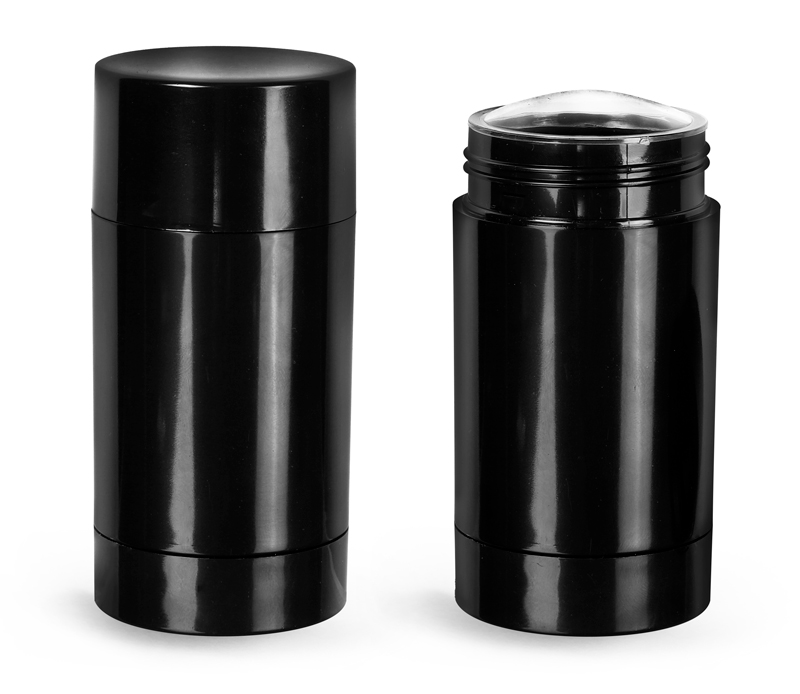 Black Styrene Twist Up Deodorant Tubes w/ Black Screw Caps and Discs