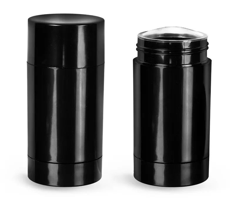  Black Styrene Twist Up Deodorant Tubes w/ Black Screw Caps and Discs 
