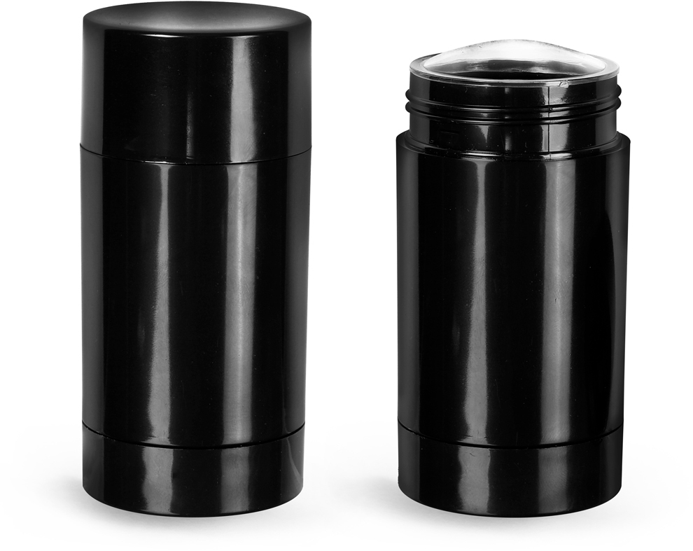 75 gram Black Styrene Twist Up Deodorant Tubes w/ Black Screw Caps and Discs