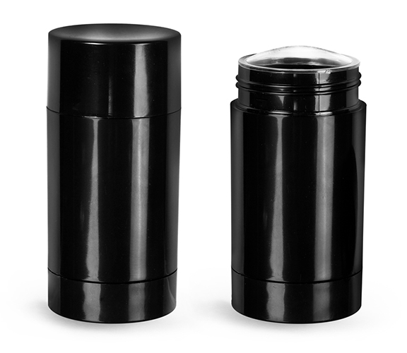 Deodorant Containers, Black Styrene Twist Up Deodorant Tubes w/ Black Screw Caps and Discs