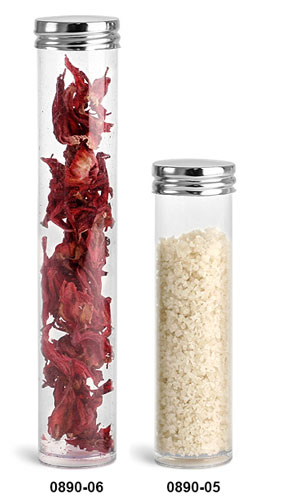 Plastic Tubes, Clear Propionate Round Tubes w/ Silver Metal Screw Caps