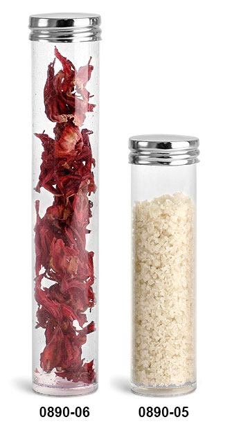 Plastic Tubes, Clear Propionate Round Tubes w/ Silver Metal Screw Caps