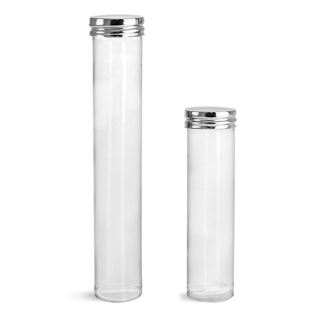 1.5 x 6 Clear Plastic Tube with Semi-Clear End Caps (Single Tube)