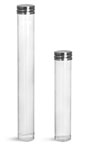 Clear Plastic Round Tube w/ Silver Metal Screw Threaded Lined Cap