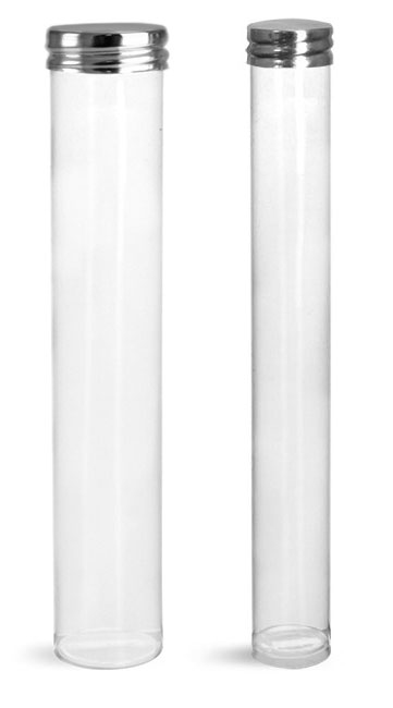 75 ml  Clear Plastic Round Tube w/ Silver Metal Screw Threaded Lined Cap