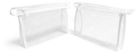Vinyl Bags, Clear Vinyl Bags w/ White Zipper and Hang Loop, 178 mm x 38 mm x 127 mm