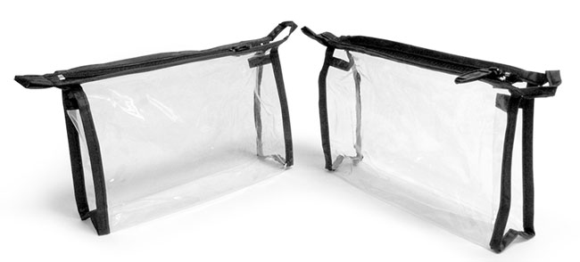 Vinyl Bags, Clear Vinyl Bags w/ Black Zipper and Hang Loop