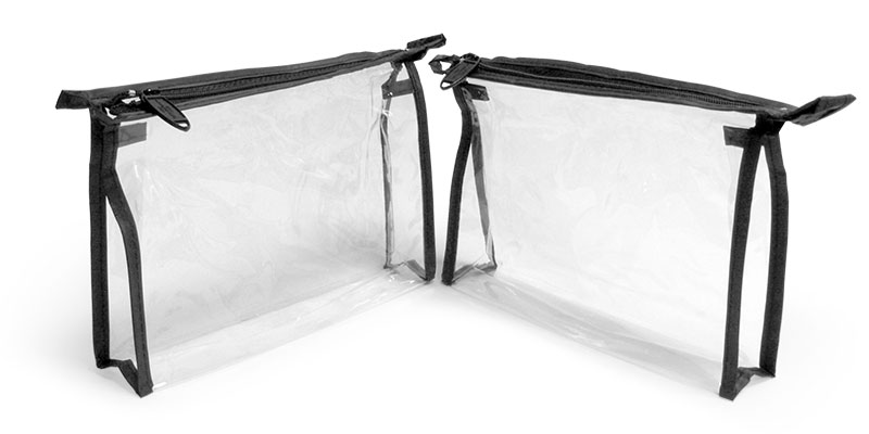 Vinyl Bags, Clear Vinyl Bags w/ Black Zipper and Hang Loop