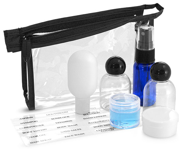 Clear Vinyl Bags w/ Black Trim and Travel Size Containers