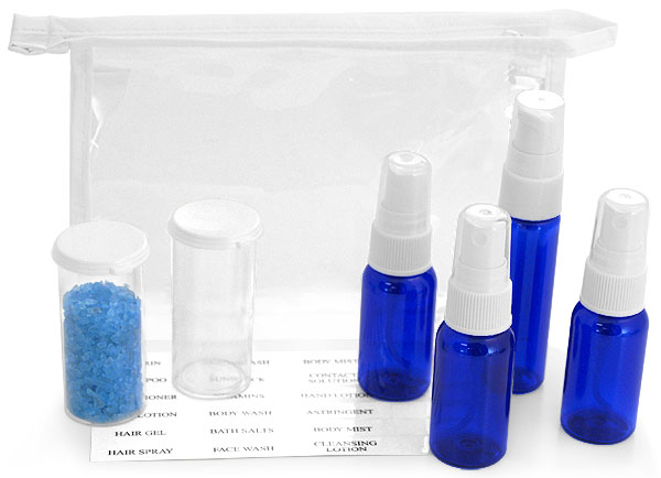 Clear Vinyl Bags w/ White Trim and Travel Size Containers