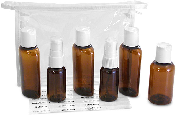 Clear Vinyl Bags w/ White Trim and Travel Size Containers