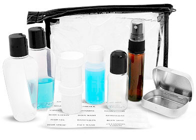 Clear Vinyl Bags w/ Black Trim and Travel Size Containers