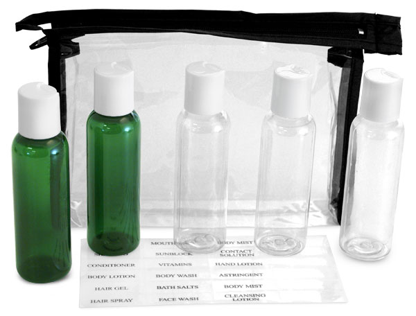 Clear Vinyl Bags w/ Black Trim and Travel Size Containers