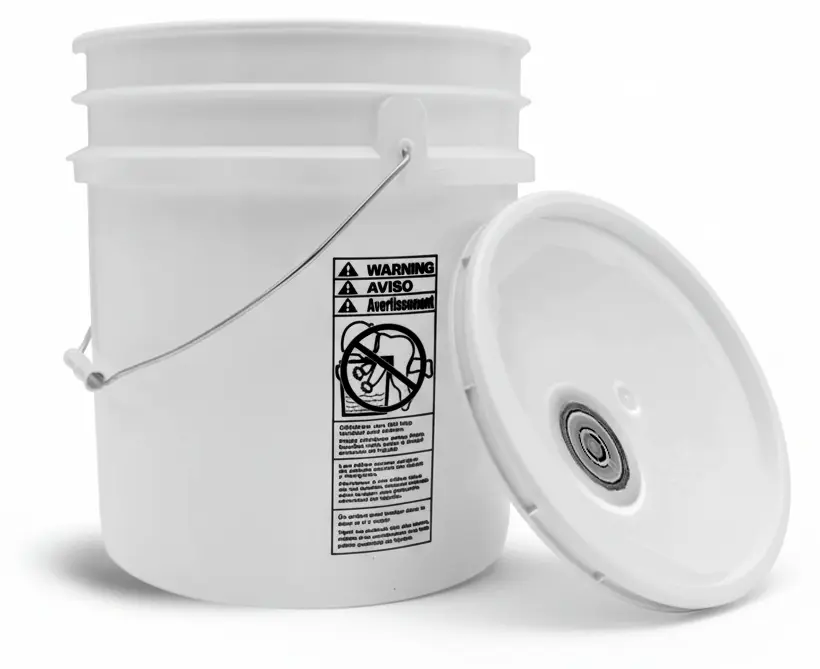 5 Gallon White HDPE Pails w/ Metal Handles, Safety Warning & Lids, UN Rated