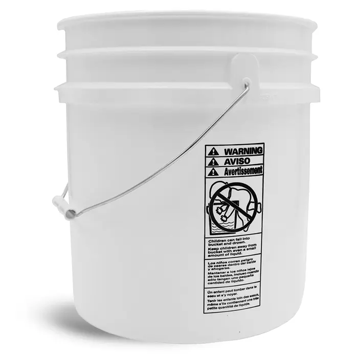 5 gallon White HDPE Pails w/ Metal Handle & Safety Warning, UN Rated (Bulk, Lids Not Included)   
