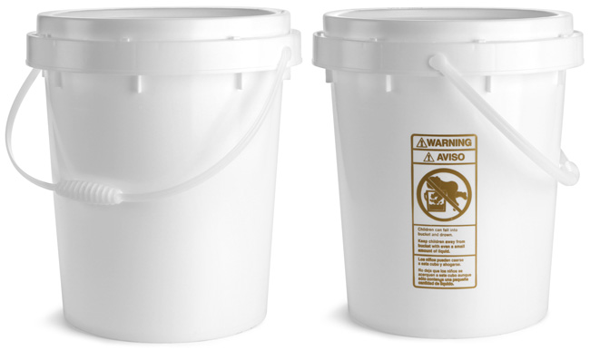 Plastic Pails, White HDPE Twist and Lock Pails w/ Plastic Handles